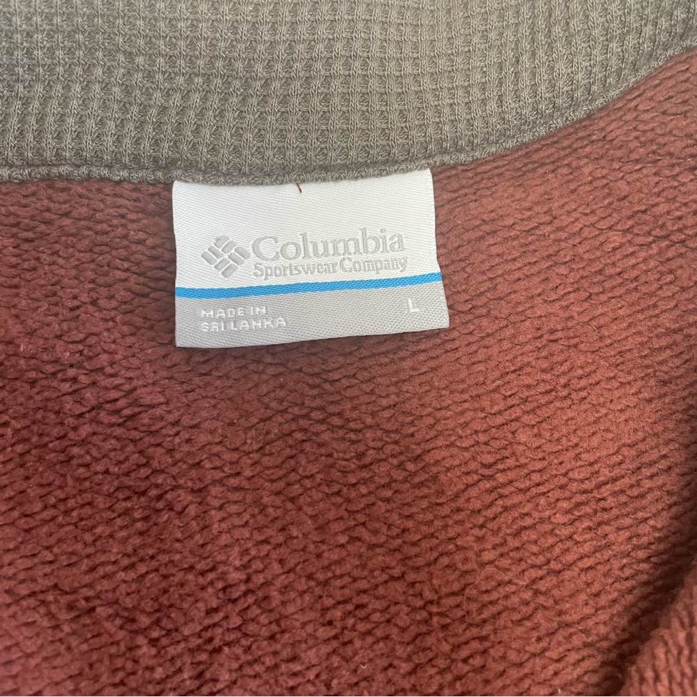 Columbia Men's Quarter Zip Sweater Pullover Brick Red Kangaroo Pocket Large - Picture 2 of 9